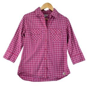 Carhartt Button Front Work Shirt Womens Large 12/14 Pink Plaid Cotton Western